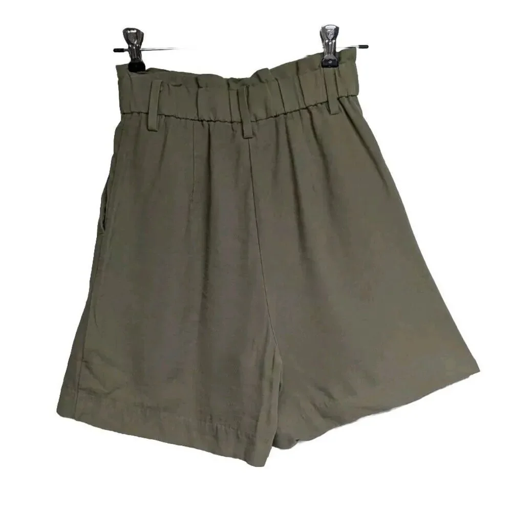 H&M Shorts Women Size 2 High Rise Pleated Wide Leg Olive Green